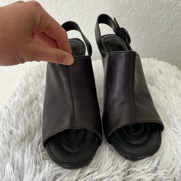 BORN LEATHER CLOGS PEEPTOE HEELS 7 - Picture 4 of 7